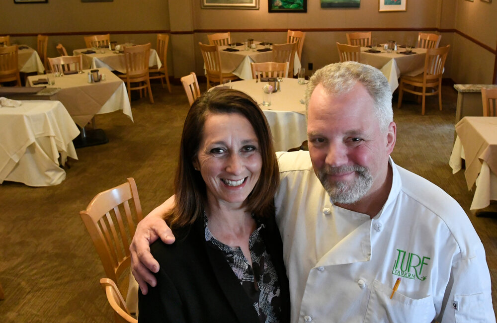 PETER R. BARBER/GAZETTE PHOTOGRAPHER Owners Maria and Chef Tom Gallant at the Turf Tavern in Scotia Wednesday, April 17, 2019.