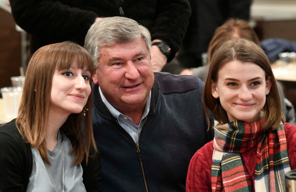 PETER R. BARBER/GAZETTE PHOTOGRAPHER City Council President Edward Kosier with his daughters Heather and Kerry Kosier at the Hibernian Hall on State Street  Tuesday, November 5, 2019.